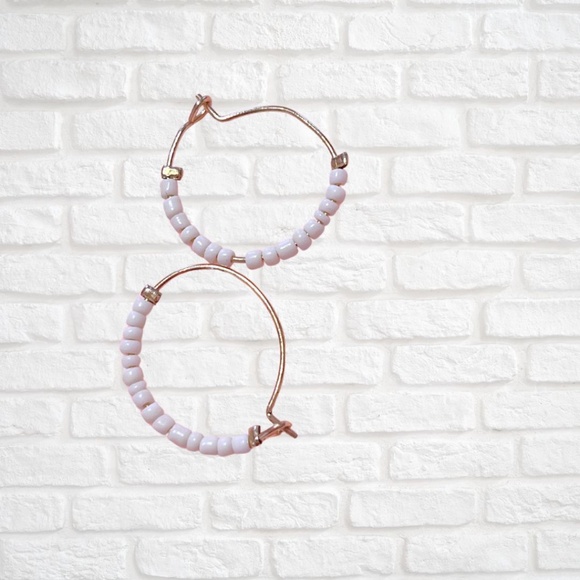 White Bead Hoops - Picture 1 of 2